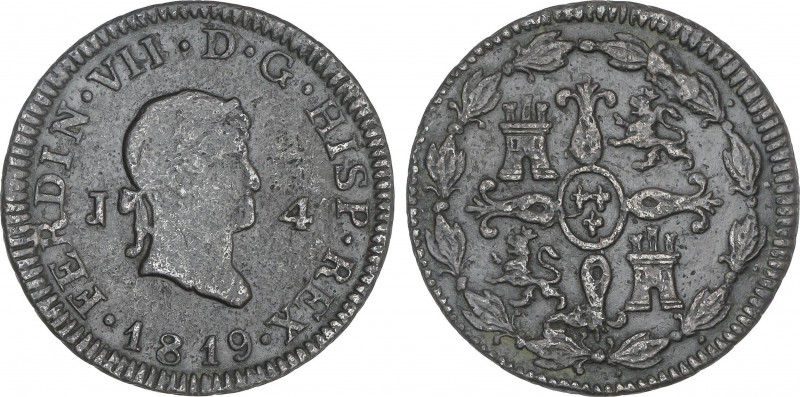 4 Maravedís. 1819. JUBIA. ESCASA. 5,26 grs. (Oxidaciones). AC-165. MBC-.