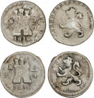 Lote 2 monedas 1/4 Real. 1816. POPAYÁN. 0,69 y 0,74 grs. AC-283. MBC.