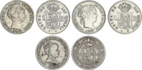 Lote 3 monedas 1 Real. 1848, 1852 y 1862/1. BARCELONA, MADRID y SEVILLA. AC-288, 300, 321. MBC- a MBC+.