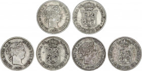 Lote 3 monedas 10 Céntimos de Escudo. 1865, 1866 y 1868. MADRID. AC-338, 339, 341. MBC.