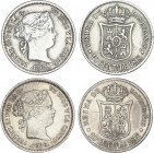 Lote 2 monedas 10 Céntimos de Escudo. 1865 y 1866. SEVILLA. AC-342, 343. MBC+ y EBC-.