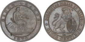 5 Céntimos. 1870. BARCELONA. O.M. EBC.