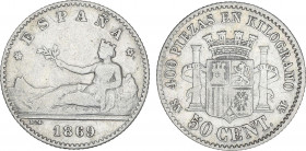 50 Céntimos. 1869 (*6-9). S.N.-M. MBC-/MBC.