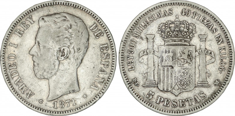 5 Pesetas. 1873 (*18-73). D.E./S.D.-M. (Golpecitos). VS-34.1. MBC-.