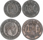 Lote 2 monedas 5 y 10 Céntimos. 1875. BRUSELAS. Anverso y reverso coincidentes. Tipo medalla. MBC+ a EBC-.