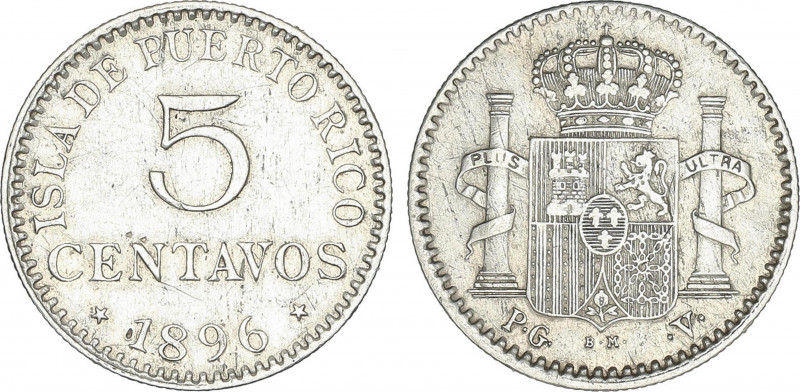 5 Centavos de Peso. 1896. PUERTO RICO. P.G.-V. (Levísimas rayitas). EBC-.