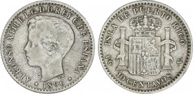 10 Centavos de Peso. 1896. PUERTO RICO. P.G.-V. MBC-.
