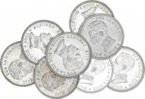 Lote 9 monedas 2 Pesetas. 1905 (*19-05). S.M.-V. Algunas brillo original. A EXAMINAR. EBC a SC-.