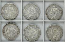 Lote 6 monedas 5 Pesetas. 1893 (*__-__). P.G.-V. (La mayoria de estrellas no visibles). A EXAMINAR. MBC- a MBC.