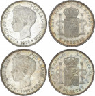 Lote 2 monedas 5 Pesetas. 1899 (*18-99). S.G.-V. (Leves rayitas). Brillo original. Leve pátina. EBC+ a SC-.