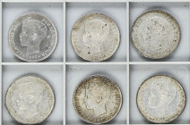 Lote 6 monedas 5 Pesetas. 1899 (*18-99). S.G.-V. Varias Brillo original. Alguna leve pátina. A EXAMINAR. EBC a EBC+.