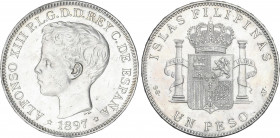 1 Peso. 1897. MANILA. S.G.-V. (Pequeñas rayitas). EBC.