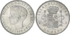 1 Peso. 1897. MANILA. S.G.-V. (Limpiada y golpecitos). EBC-/EBC.