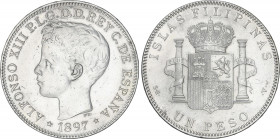 1 Peso. 1897. MANILA. S.G.-V. (Pequeñas rayitas). EBC-.
