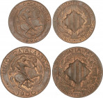 Lote 2 monedas 5 y 10 Cèntims. 1900. BARCELONA. Acuñación plana con orla lineal. Restos de color y brillo original. EBC+ a SC.