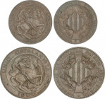 Lote 2 monedas 5 y 10 Cèntims. 1900. BARCELONA. 5 Cts. acuñación plana con orla lineal, 10 Cts. acuñación incusa sin orla. EBC.