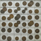 Lote 44 monedas 2 a 10 Céntimos. 1870 a 1912. GOBIERNO PROVISIONAL, ALFONSO XII y ALFONSO XIII. Todas ellas con resellos o punzonadas: 12 con resellos...