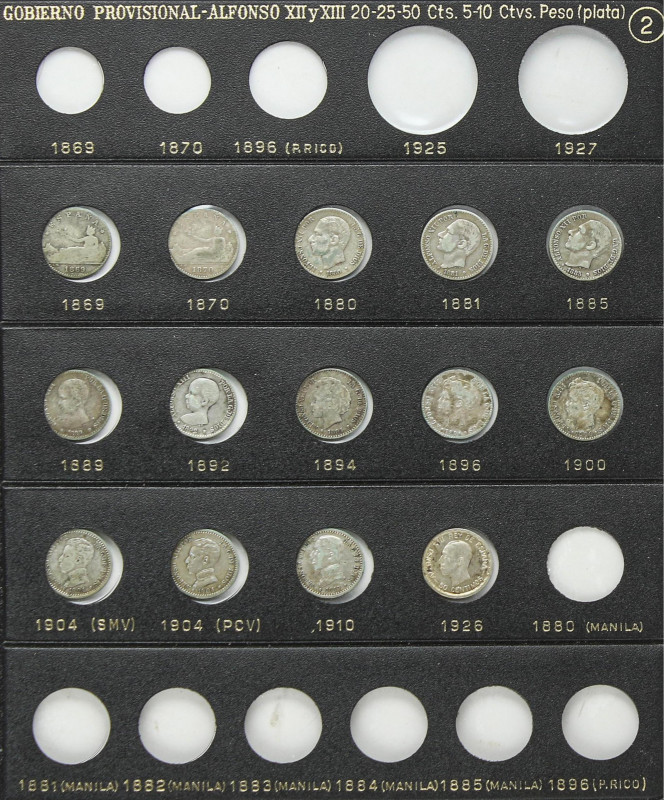 Lote 14 monedas 50 Céntimos. GOBIERNO PROVISIONAL, ALFONSO XII y ALFONSO XIII. T...