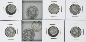 Lote 9 monedas 50 Céntimos a 2 Pesetas. 1869 a 1905. GOBIERNO PROVISIONAL, ALFONSO XII y ALFONSO XIII. 50 Centimos: 1885 (*8-6) M.S.-M; 1894 (*9-4) P....