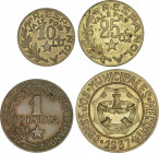 Lote 4 monedas 10 Céntimos a 2,50 Pesetas. 1937. C.M. de MENORCA. Latón. Serie incompleta sin los 5 Céntimos. AC-21/24; HG-204/207; Vti-L7/L10. EBC a ...