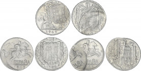 Lote 3 monedas 5 Céntimos. 1941, 1945 y 1953. Las tres ERROR: doble acuñación. A EXAMINAR. EBC a SC.