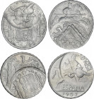 Lote 2 monedas 10 Céntimos. 1953. ERROR: doble acuñación desplazada de cuños de 5 Céntimos. SC.