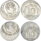 Lote 2 monedas 10 Céntimos. 1959. La dos ERROR: acuñación desplazada 3 y 5 mm. EBC a SC.