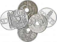 Lote 6 monedas 50 Céntimos. 1949 (x4) y 1966 (x2). Las seis ERROR: dos cospel más fino, dos agujero desplazado y dos reverso girado. A EXAMINAR. MBC a...