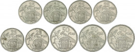 Lote 9 monedas 25 (6) y 50 Pesetas (3). 1957 (*BA). I Exposición Iberoamericana de Numismática y Medallística. A EXAMINAR. EBC a SC.