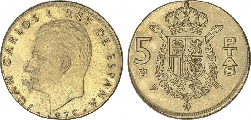 5 Pesetas. 1975 (*80). ERROR: acuñada en cospel de 1 Peseta.  JBM-39.3.1. SC....