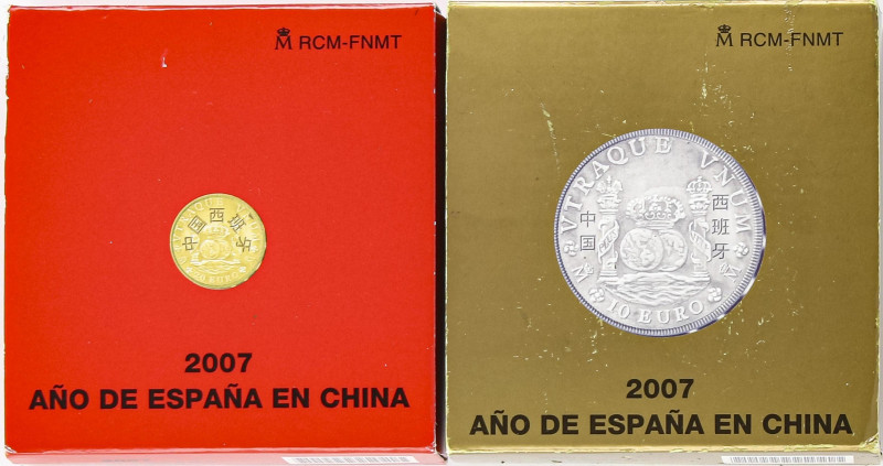 Set 2 monedas 10 y 20 Euro. 2007. AÑO DE ESPAÑA EN CHINA. AR y AU. En estuches o...