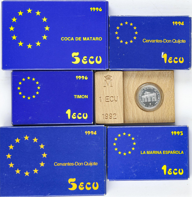 Lote 13 monedas 1 (5) y 5 Ecu (8). 1989 a 1996. AR. Europa, Carlos V (Sin estuch...