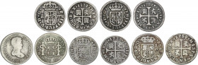 Lote 5 monedas 1/2 Real. FELIPE V a FERNANDO VII. Felipe V: 1731 Madrid-J.F (AC-182), 1734 Sevilla-P.A (AC-340), 1738 Sevilla-P.J (AC-345). Fernando V...