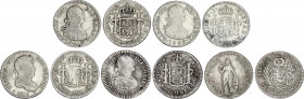 Lote 5 monedas 1 Real. 1796 a 1842. CARLOS IV (3) y FERNANDO VII. LIMA (3) y POTOSÍ (2). Contiene 1 Real de 1842 de Perú. MBC-.