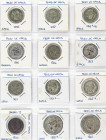 Lote 102 monedas. FALSAS DE ÉPOCA: FELIPE III a JUAN CARLOS I. AR, Br, plomo, calamina, AE y latón. Incluye 28 monedas Falsas de Época de Isabel II y ...