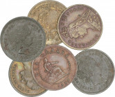 Lote 5 monedas reproducciones Lauer. 1887. AE. 2 Céntimos, 10 Cent. Escudo y 1 Escudo Isabel II; 2x 10 Pesetas Alfonso XII; Medalla Isabel II de Ingla...