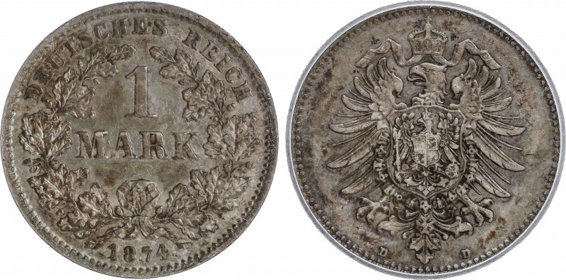 1 Mark. 1874-D. MUNICH. AR. Encapsulada por ICG como AU50 (nº 5667641401). Pátin...