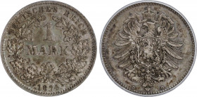 1 Mark. 1874-D. MUNICH. AR. Encapsulada por ICG como AU50 (nº 5667641401). Pátina. KM-7. EBC.
