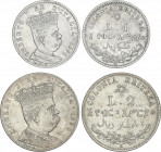 Lote 2 monedas 1 y 2 Lira. 1890-R y 1891-R. UMBERTO I. ROMA. 4,91 y 9,84 grs. AR. KM-2, 3. MBC+.