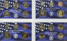 Lote 2 sets 10 monedas 1 Cent, 2 Cents, 1 Dime, 1/4 Dollar (5), 1/2 y 1 Dollar. 2002 y 2003. AR. En presentaciones originales con certificado. PROOF.