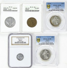 Lote 5 monedas 5, 50 Centimes, 2 Francs (3). 1914 a 1943. Al, AR, Br. 5 ct 1914 encapsulada por ANACS como MS61, 50 ct 1943 encapsulada por NGC como M...