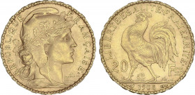 20 Francs. 1908. III REPÚBLICA. 6,44 grs. AU. Gallo. Fr-596a; KM-857. EBC.