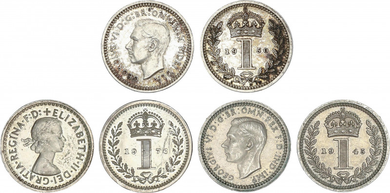 Lote 3 monedas 1 Penny. 1945, 1950, 1976. GEORGE VI (2), ELISABETH II. AR. 1976 ...
