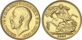 Sovereign. 1927. GEORGE V. 7,87 grs. AU (880, 21k). Reproducción moderna. Año no coincidente. Tipo KM-820. EBC+.