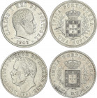 Lote 2 monedas 1 Rupia. 18811 y 1903. LUIZ I y CARLOS I. 12,46 grs. AR. KM-17, 312. MBC- y MBC.