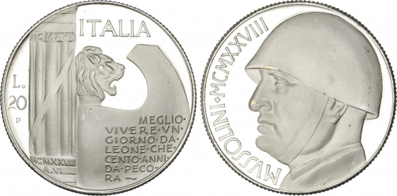 20 liras. (1943). BENITO MUSSOLINI. 13,76 grs. AR. Acuñación de fantasía. Bruce-...