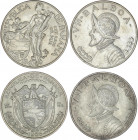 Lote 2 monedas 1 Balboa. 1947 y 1966. AR. Vasco Núñez de Balboa. KM-13, 27. EBC- y SC.