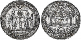 Medalla basada en la de Sebastian Dadler. 1636. Anv.: CONIUGIUM FOECUNDAT AMOR LABORAT Q SECUNDAT : DITATIDEM COELO GRATIA LAPSA DEI. Cupido entre par...