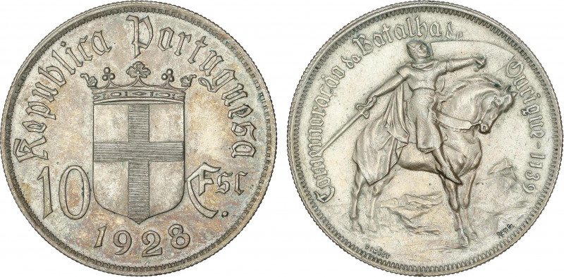 10 Escudos. 1928. 12,47 grs. AR. Batalla de Ourique. Ligera pátina. KM-579. EBC....