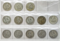 Lote 13 monedas 1 Franc. 1899 a 1964. AR. Helvetia. Todas fechas diferentes. A EXAMINAR. KM-24. MBC- a EBC.